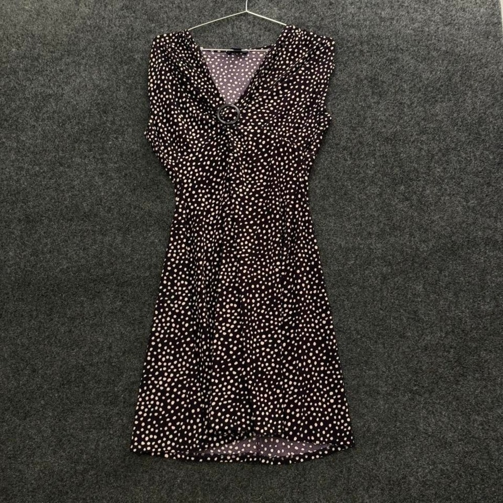 Chaps Women's Petite Medium Brown Polka Dot Stretch Dress Retro 2000s